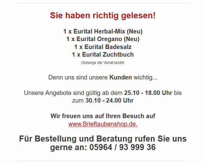 brieftaubenshop richtig gelesen