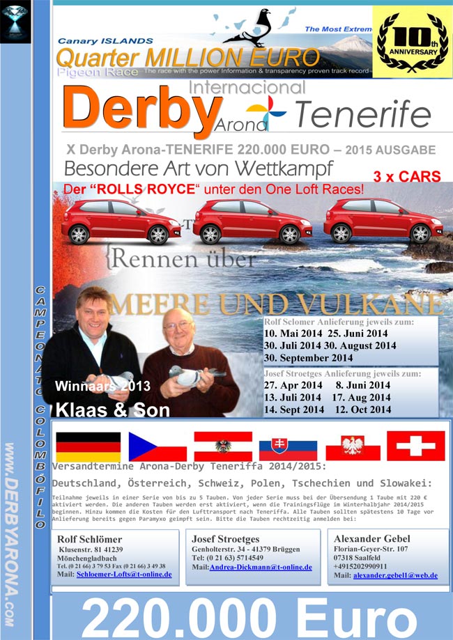 Derby Internacional Arona-Tenerife duif race 2015