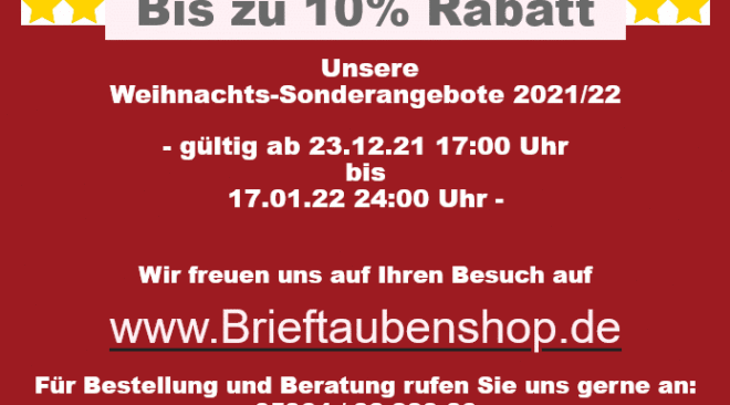 Brieftaubenshop Sonderangebote zu Weihnachten...